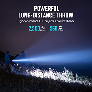 Olight Warrior X 3 2500 Lumens Rechargeable Tactical Flashlight with 560 Meters Beam Distance (Warrior X 3-BLK)